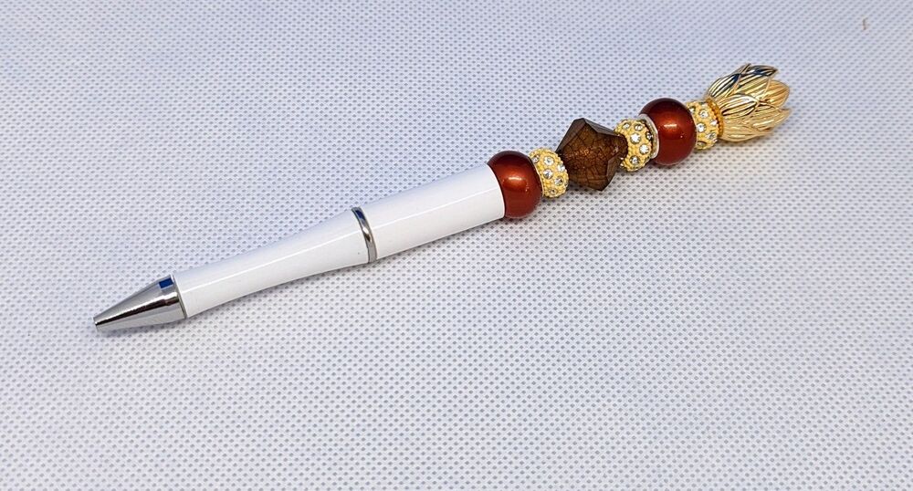 Beaded Pen - Brown, Orange, Gold, Beaded, Gift Idea, NEW